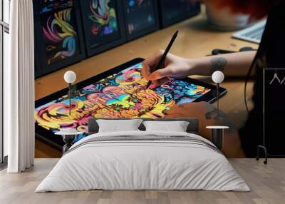 A digital artist creating design on computer Wall mural