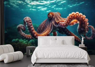 A giant octopus in the deep ocean. Wall mural