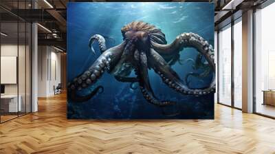 A giant octopus in the deep ocean. Wall mural