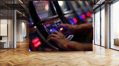 A Person Trying Luck on Slot Machine Wall mural