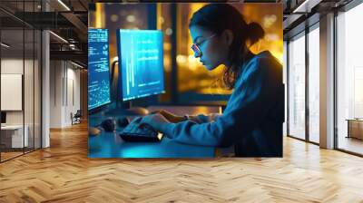 A programmer girl who is using her modern computer Wall mural