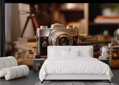 A vintage camera on the desk Wall mural