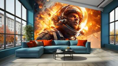 An astronaut in an explosion, elevating the futuristic action movie concept Wall mural