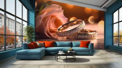 Close up photo of 2 wedding rings Wall mural