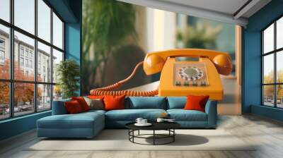 Close-up shot of classic telephone landline at office Wall mural