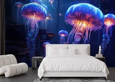 Colourfull jellyfishes in undersea Wall mural