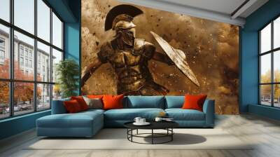 Epic Battle Scene with Spartan Warrior Wall mural