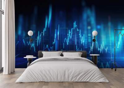 Forex Trading Chart in Blue Hue Wall mural