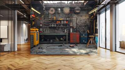 Garage Interior,  Interior Garage Scene with Mechanic Tools Wall mural