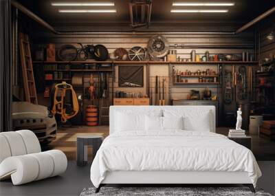 Interior garage with mechanic tools Wall mural