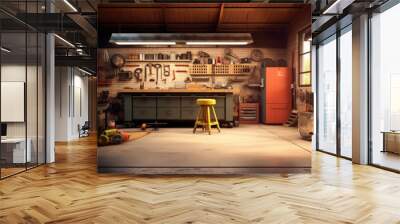 Interior garage with mechanic tools Wall mural