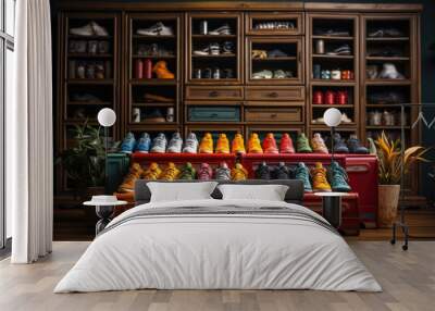 Interior of modern sneaker shop, design and architecture inspiration Wall mural