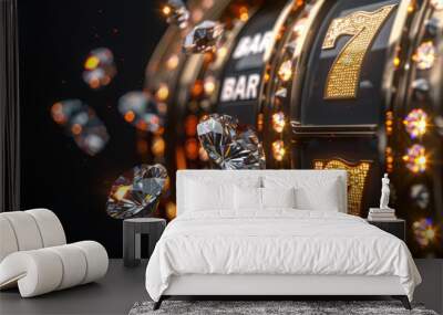 Luxurious Slot Machine with Floating Diamonds and Golden 7 BAR Wall mural