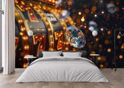 Luxurious Slot Machine with Floating Diamonds and Golden 7 BAR Wall mural