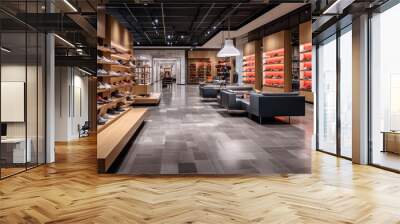 Modern and trendy shoe shop interior Wall mural