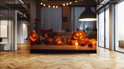 Modern interior decorated for Halloween Wall mural