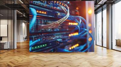 Network Server Room with Fiber Optic Network Wall mural