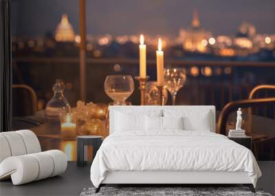 Rooftop terrace with festive table for romantic candlelight dinners Wall mural