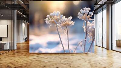 The captivating beauty of ice flowers blooming outside during the winter season. Beautiful ice flowers Wall mural