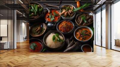 Traditional Thailand dishes on the wooden table Wall mural