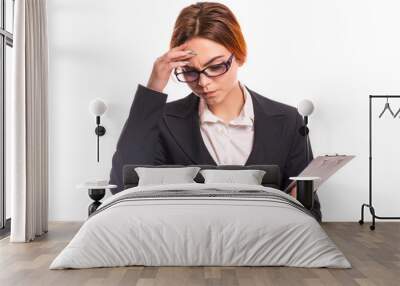 Business woman with documents on white background Wall mural