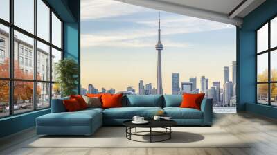 Toronto skyline with the CN Tower apex at sunset. Wall mural