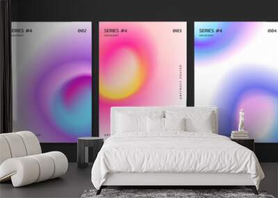 Fluid gradient backgrounds with radial blur neon effect. Set of covers design template with blurred glowing circles and iridescent color gradation. Posters or flyers with abstract glow circular stains Wall mural