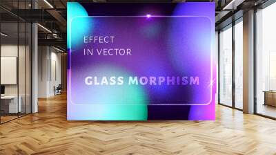 Glassmorphism vector effect with transparent card or frame on colorful fluid gradient. Glass morphism on neon blur futuristic purple background. Frosted acrylic, plexiglass mate plate rectangle shape. Wall mural