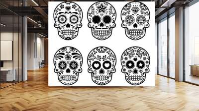 Mexican sugar skull, Dia de los Muertos icons set Wall mural