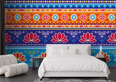 	
Pakistani or Indian truck art vector seamless unique pattern with lotus flowers , decorative wallpaper, textile or fabric print design Wall mural