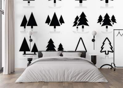 Pine tree vector icons set Wall mural