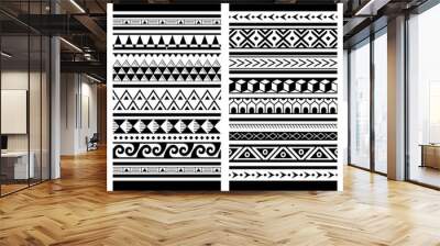 Polynesian Maori tattoo seamless vector pattern, Hawaiian tribal design - two geometric patterns set Wall mural