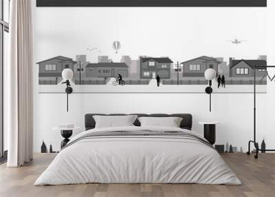 Suburban homes and City skyline Wall mural