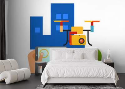 Drone surveillance flat icon Wall mural