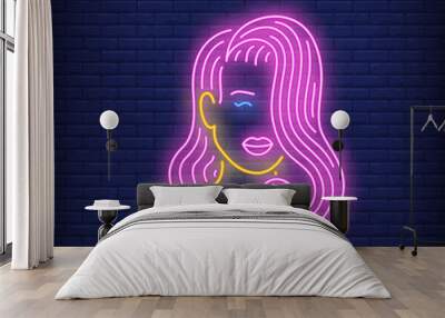 Girl with pink hair neon sign Wall mural