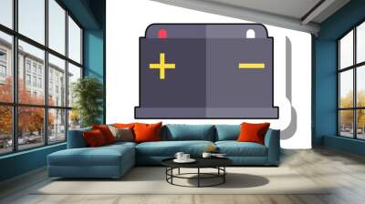 Lithium ion alkaline battery vector. Construction vehicle equipment and auto parts for repair concept. Flat paper sticker icon isolated on white background Wall mural