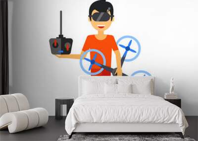 Man with drone flat icon Wall mural