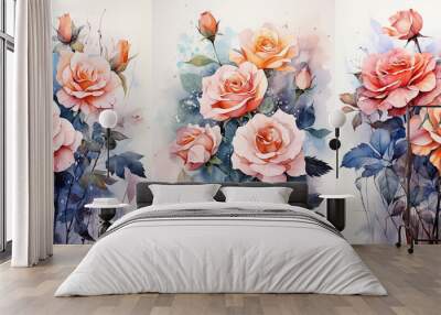 watercolor flowers, a set of illustrations in handmade watercolor style on a white background, generative ai	
 Wall mural