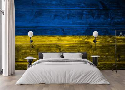 Background with flag of Ukraine on wooden boards Wall mural