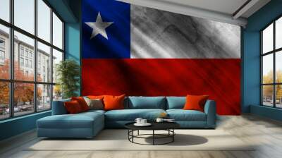 Chile flag on old and ruined fabric Wall mural