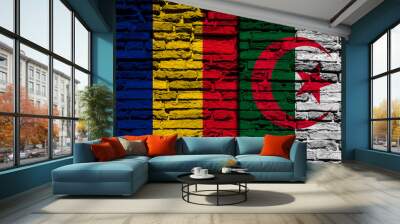 Flag of Algeria and Romania on brick wall Wall mural