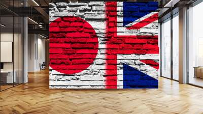 Flag of Japan and the United Kingdom on brick wall Wall mural