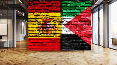 Flag of Spain and Palestine a on brick wall Wall mural