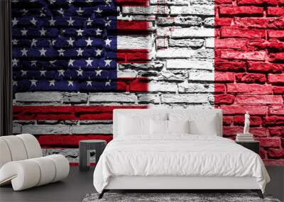 Flag of United States of America and Malta on brick wall Wall mural