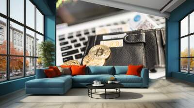 Bitcoin gold coin. Cryptocurrency concept. Wall mural