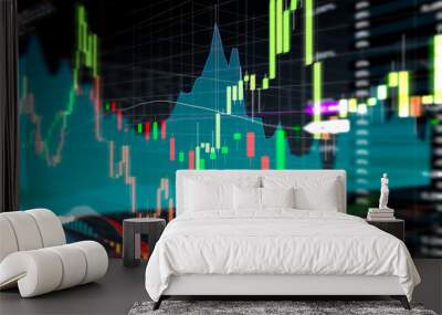 Candle stick graph and bar chart of stock market investment trad Wall mural