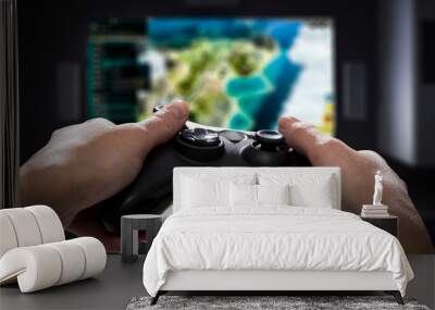 Gaming game play video on tv or monitor. Gamer concept. Wall mural