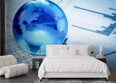 Globe with financial papers Wall mural