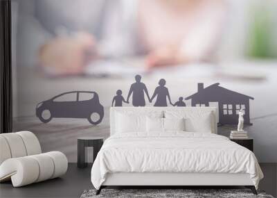 Insurance protecting family health live, house and car concept. Wall mural