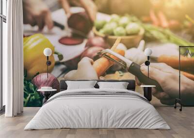 Preparing vegetables for a meal. Wall mural